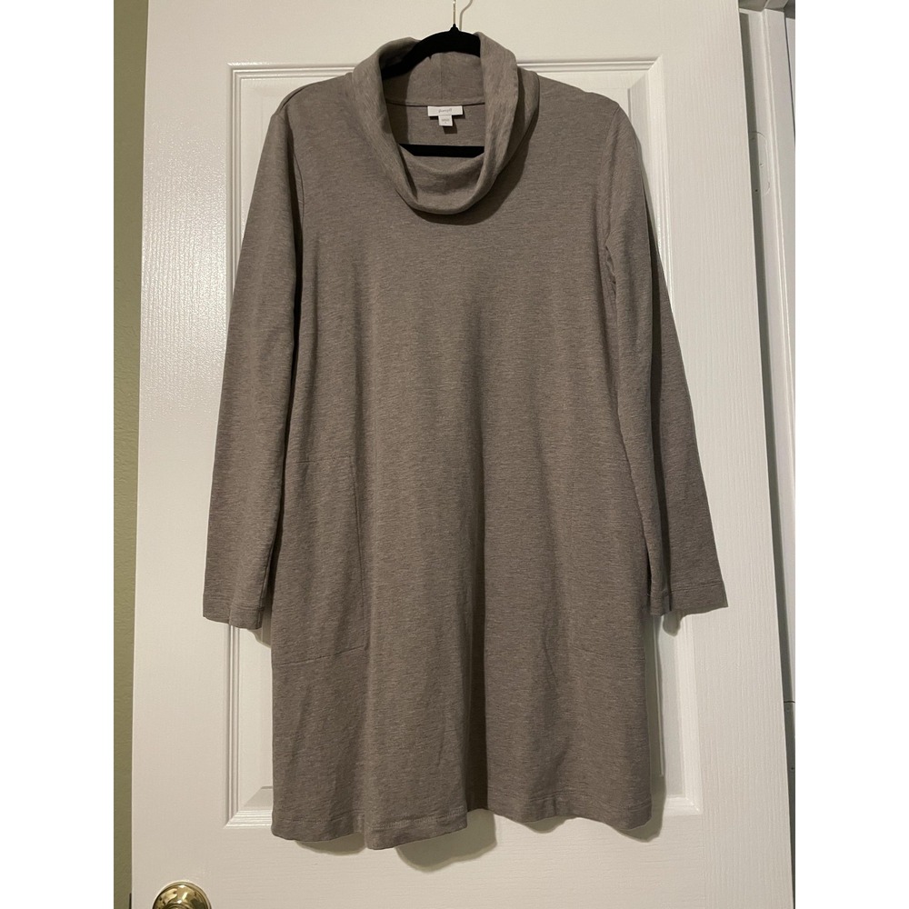 Pure Jill Dress Womens L Gray Cowl Neck Long Sleeve Jersey Shift Pockets